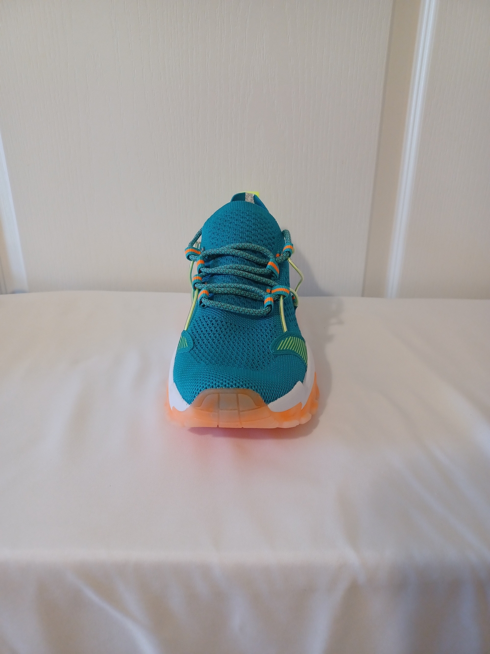 Amazon Teal Athletic Sneakers with Neon Orange and Yellow Accents - Picture 12 of 15